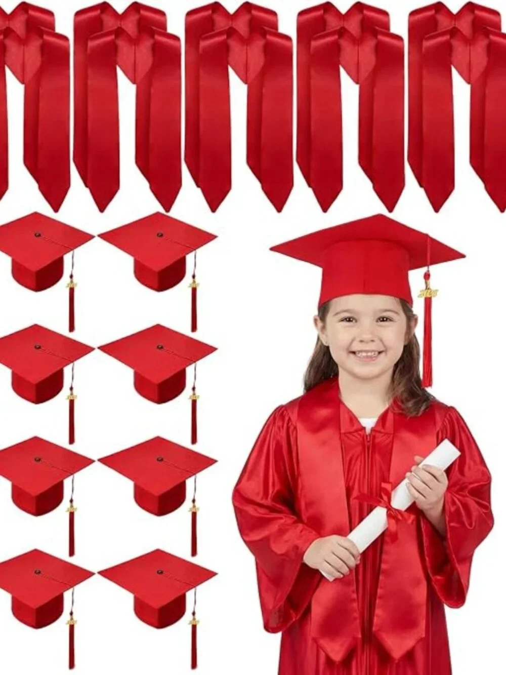 🎓12 Pairs/24 Pcs Child Size Preschool Graduation Cap and Stole Set Kindergarten